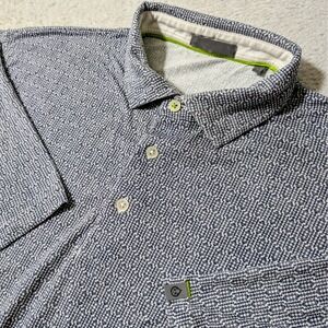 Tasc Performance Polo Mens L Blue Geometric Stretch Short Sleeve Pocket Shirt